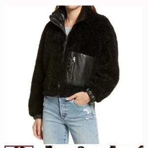 BlankNYC black shearling jacket with faux leather